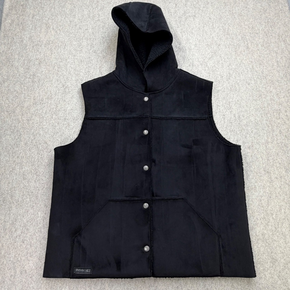 Lauren Ralph Lauren Vest Women XL Faux Suede Hood Black Gorpcore Western Preppy